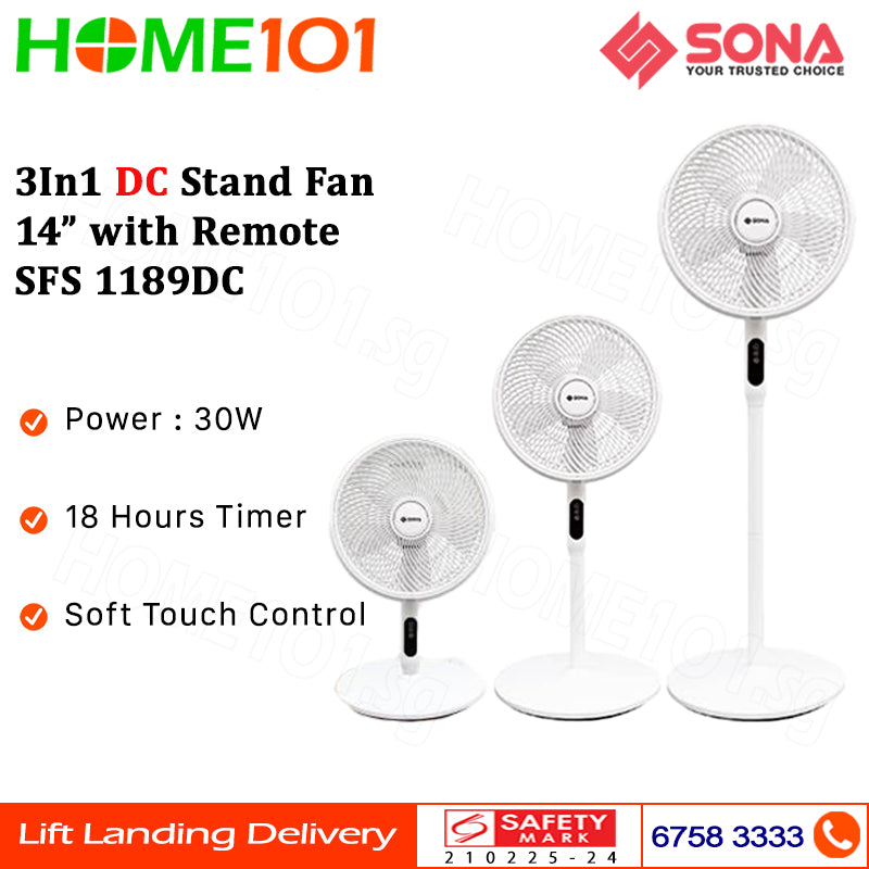 Sona 3In1 DC Stand Fan 14" with Remote SFS 1189DC