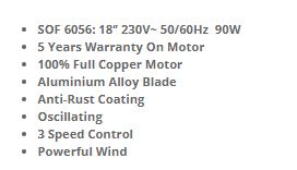 Sona Power Floor Fan 18 Inch SOF 6056 | SOF6056