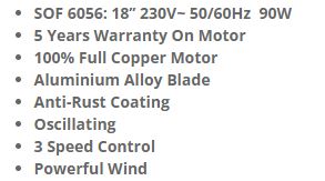 Sona Power Floor Fan 18" SOF 6056