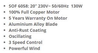 Sona Power Floor Fan 20" SOF 6058