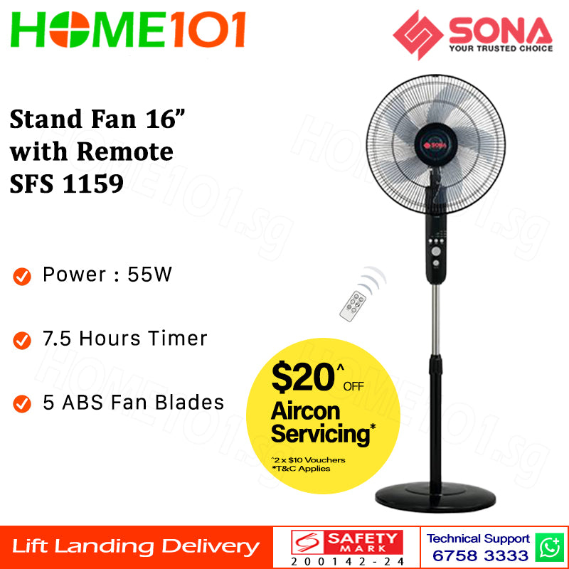 Sona Stand Fan with Remote Control 16" SFS 1159