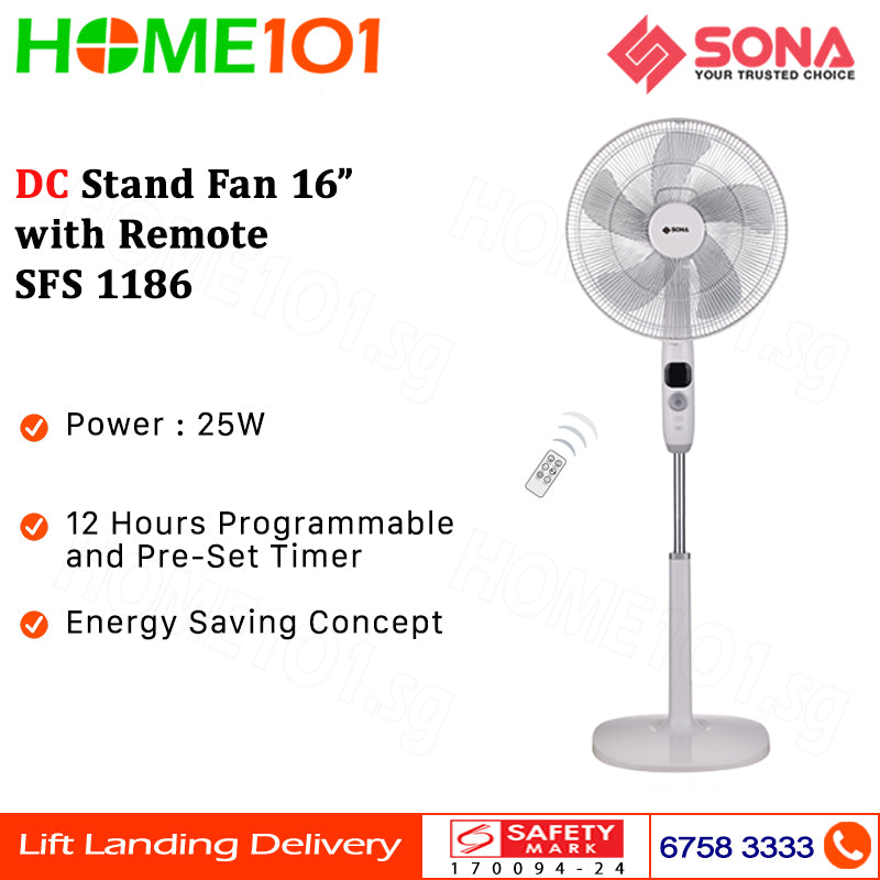 Sona DC Stand Fan 16" with Remote SFS 1186