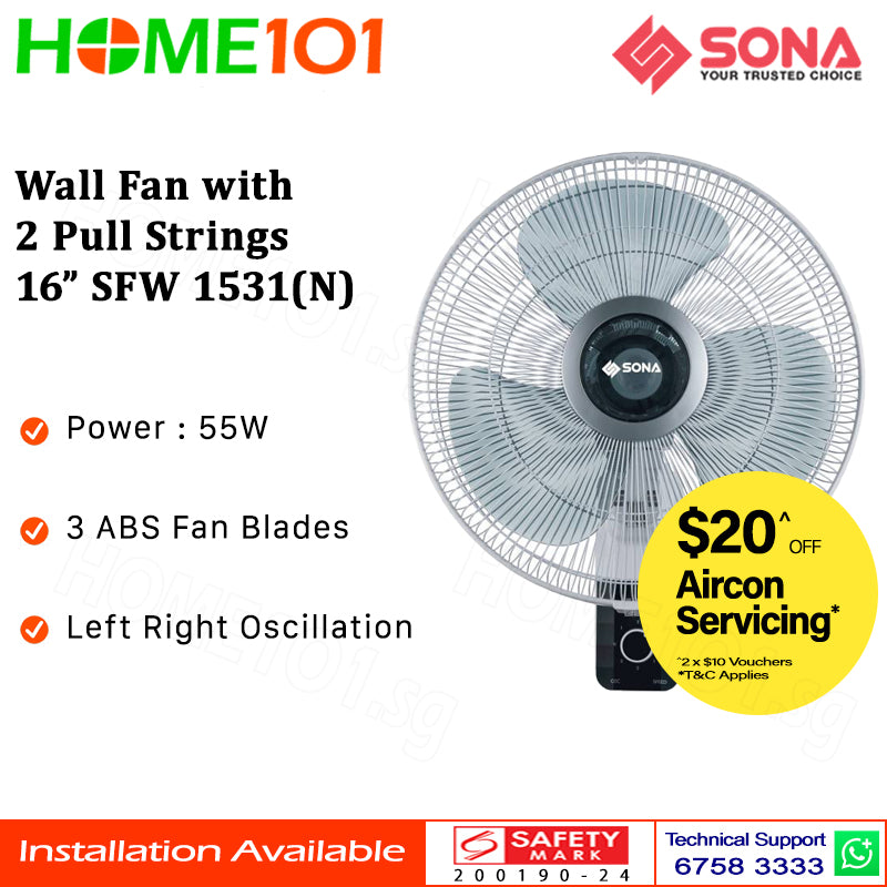 Sona Wall Fan with Pull String 16" SFW 1531(N)