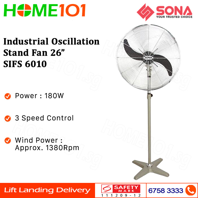 Sona Industrial Power Stand Fan with 3 Speed Control 26 Inch SIFS 6010