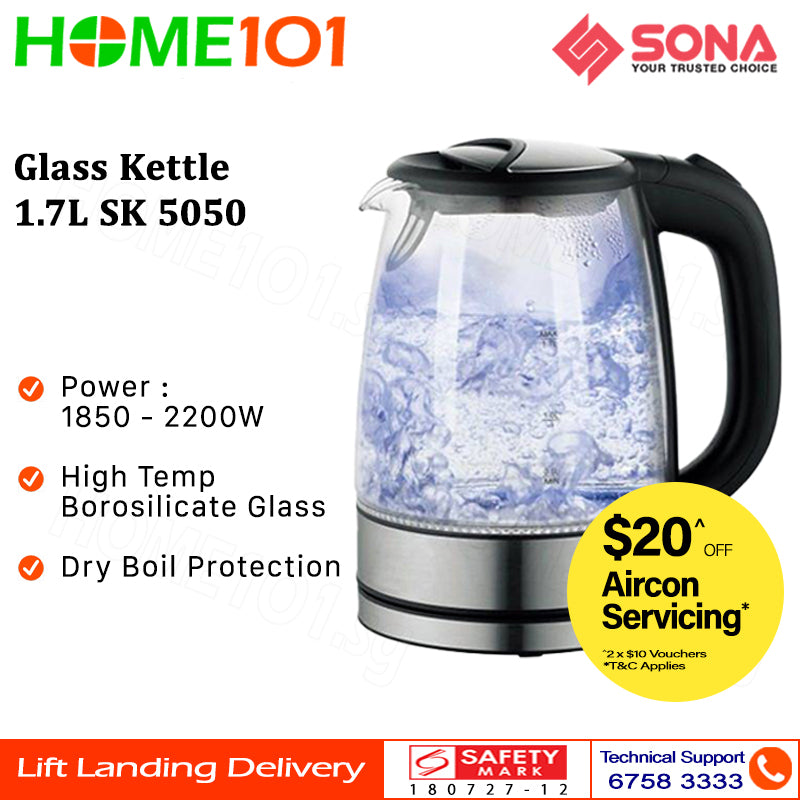 Sona Borosilicate Glass Kettle 1.7L SK 5050