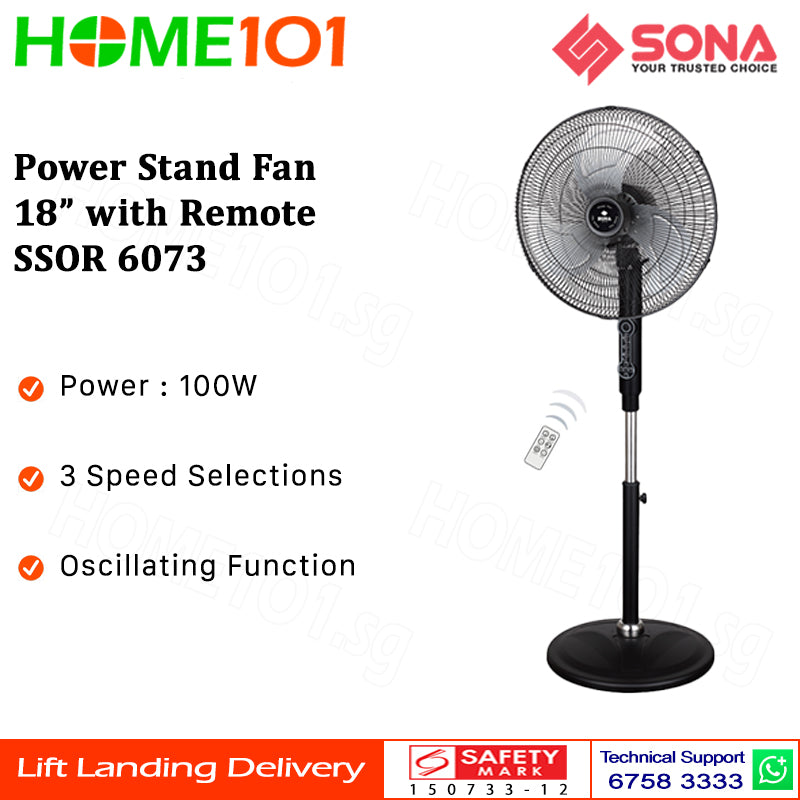Sona Power Stand Fan 18" with Remote SSOR 6073
