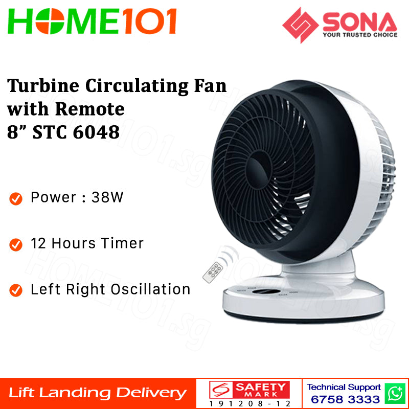 Sona Turbine Circulating Fan with Remote 8" STC 6048