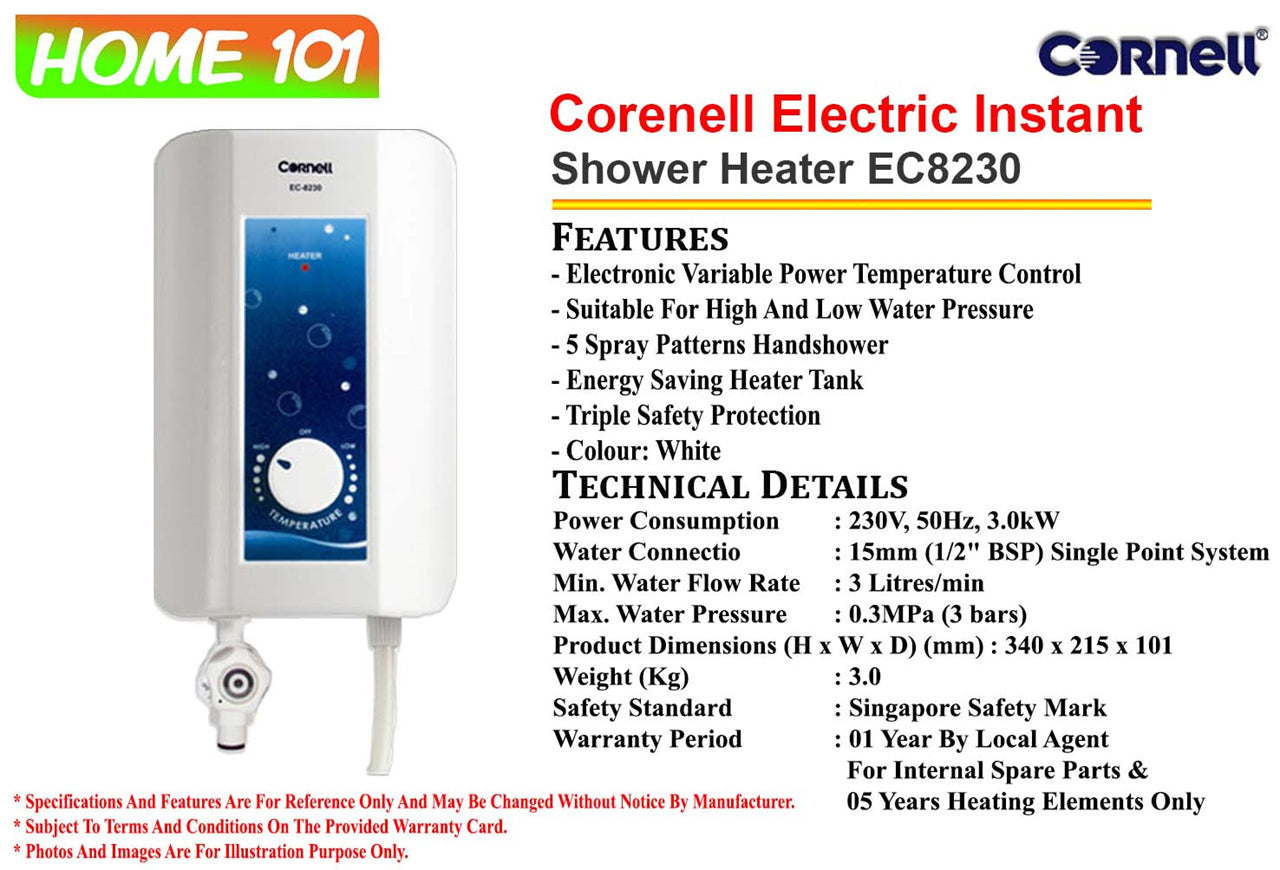 Cornell Electric Instant Shower Heater EC8230