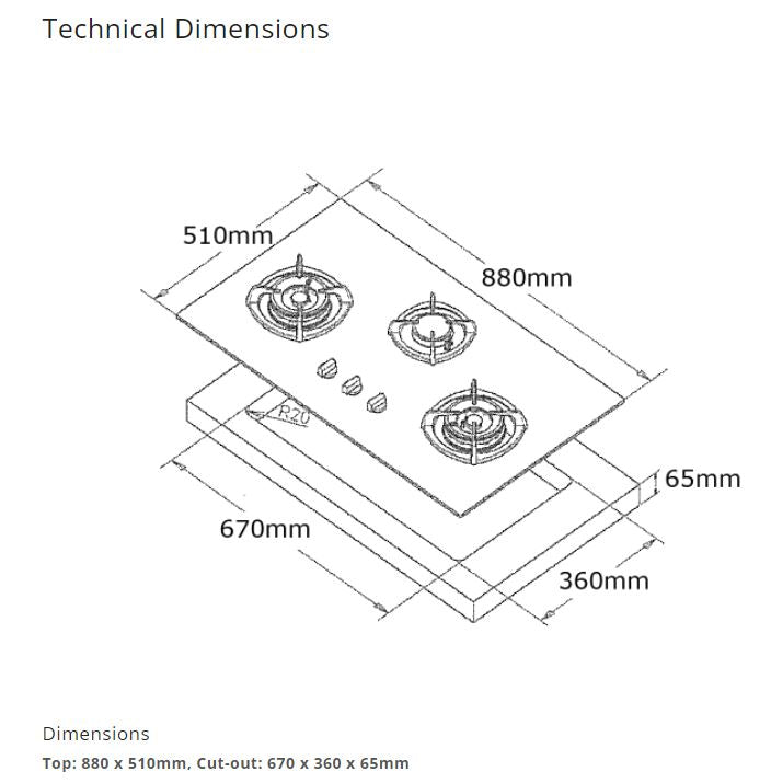 Tecno Glass Cooker Hob 2 Burners T2288TGSV - LPG / PUB - FREE INSTALLATION