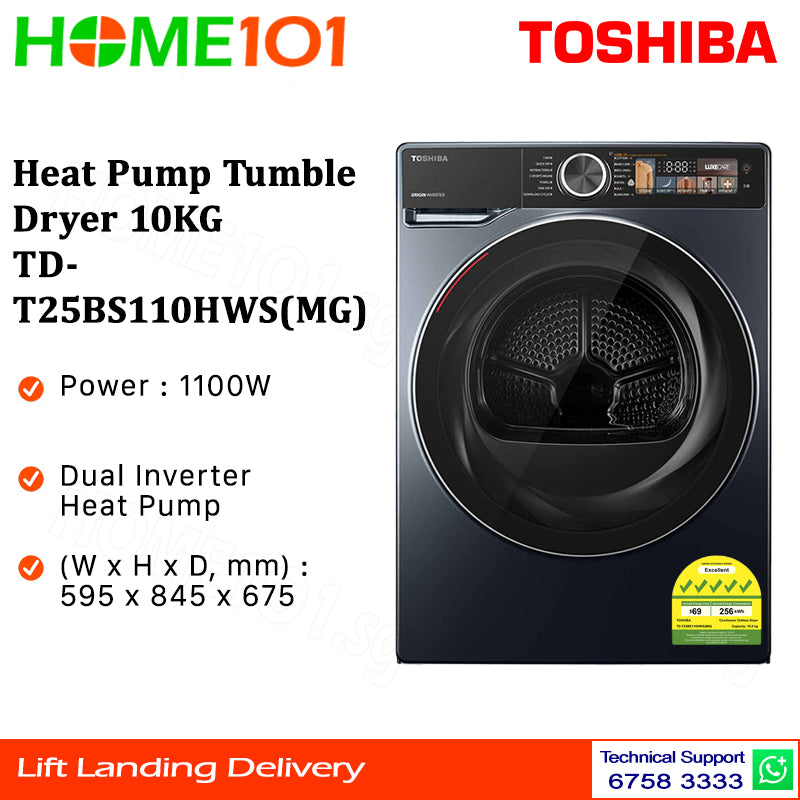 Toshiba Heat Pump Tumble Dryer 10KG TD-T25BS110HWS(MG)
