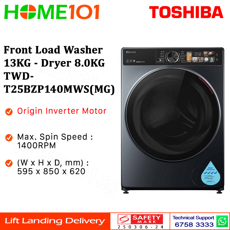 Toshiba Front Load Washer 13KG - Dryer 8.0KG TWD-T25BZP140MWS(MG)
