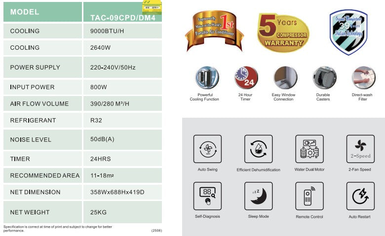 TCL Portable Aircon 9000BTU TAC-09CPD/DM4