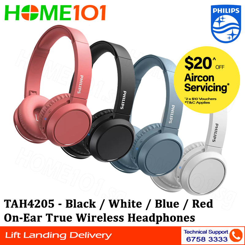 Philips On-Ear True Wireless Headphones TAH4205 - TAH4205BK/00 || TAH4205BL/00 || TAH4205RD/00 || TAH4205WT/00