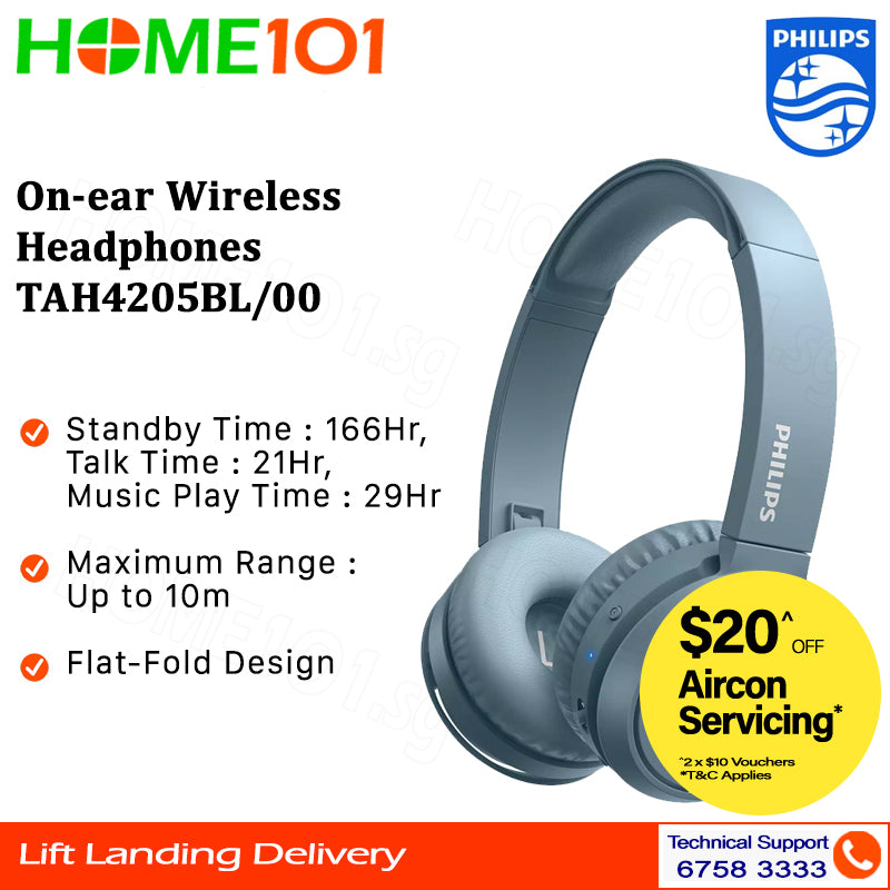 Philips On-Ear True Wireless Headphones TAH4205 - TAH4205BK/00 || TAH4205BL/00 || TAH4205RD/00 || TAH4205WT/00