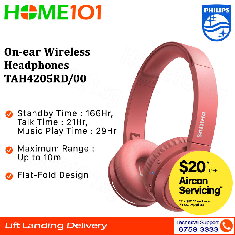 Philips On-Ear True Wireless Headphones TAH4205 - TAH4205BK/00 || TAH4205BL/00 || TAH4205RD/00 || TAH4205WT/00