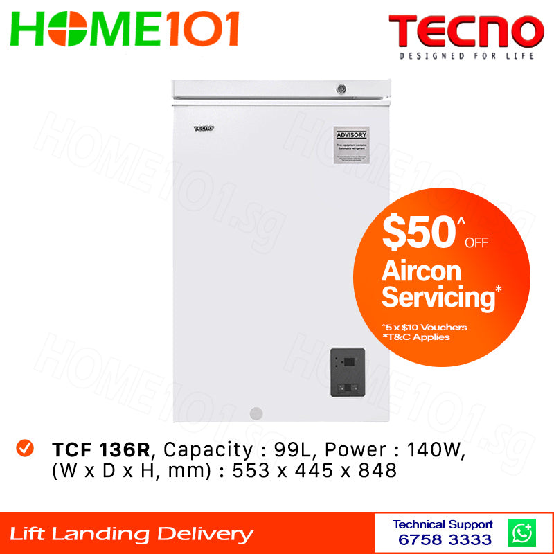 Tecno Chest Freezer with Digital Control 99L TCF 136R | TCF136R