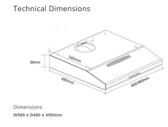 Tecno Stainless Steel Ultra Slim Hood 90cm TCH 9010TL