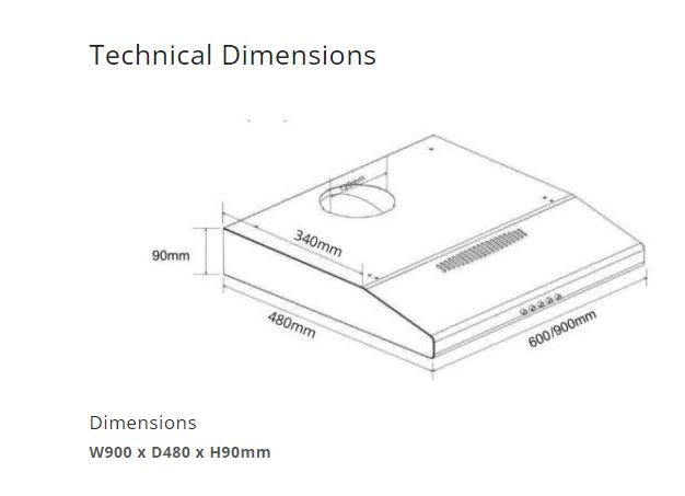 Tecno Stainless Steel Ultra Slim Hood 90cm TCH 9011TL