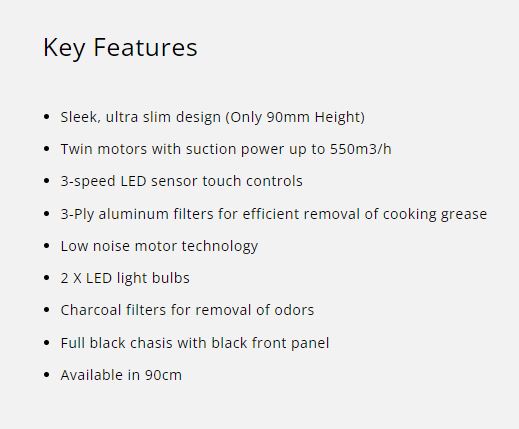 Tecno Ultra Slim Hood 90cm TCH 9019TCL - Black