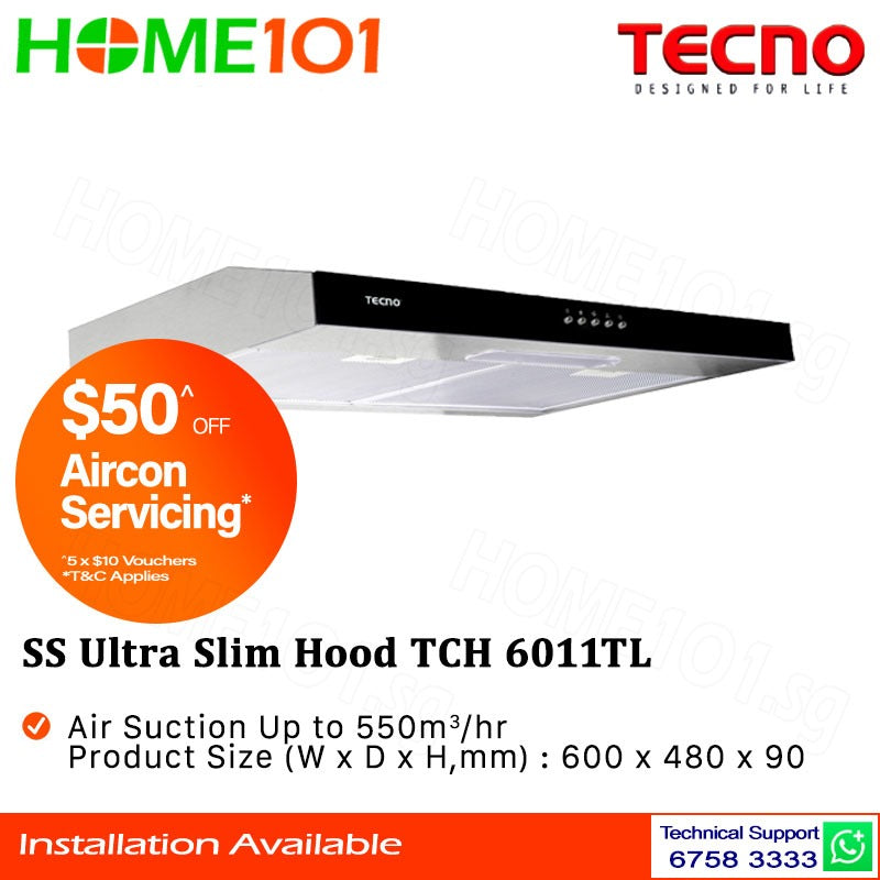 Tecno Stainless Steel Ultra Slim Hood 60cm TCH 6011TL