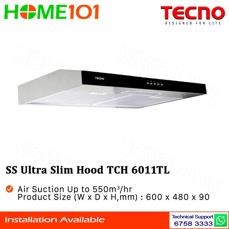 Tecno Stainless Steel Ultra Slim Hood 60cm TCH 6011TL