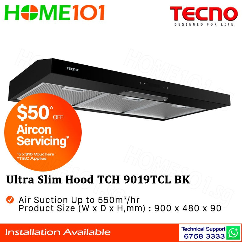 Tecno Ultra Slim Hood 90cm TCH 9019TCL - Black