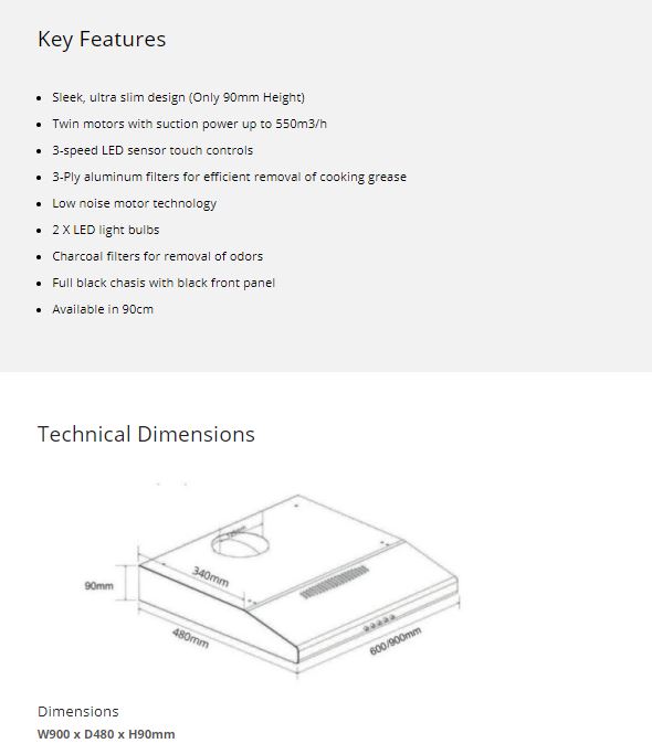 Tecno Ultra Slim Hood 90cm TCH 9019TCL