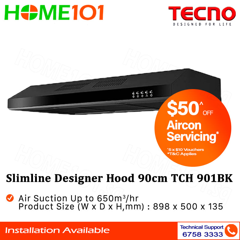 Tecno Slim Line Designer Hood 90cm TCH 901 SS / BK / WH