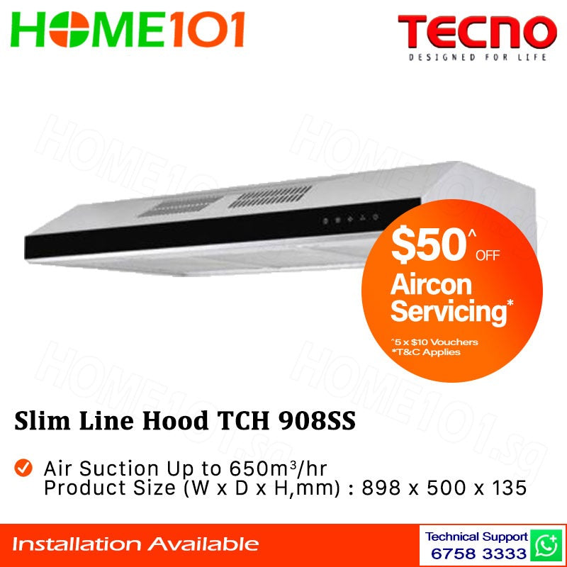 Tecno Slimline Hood 90cm TCH 908SS / TCH908TC