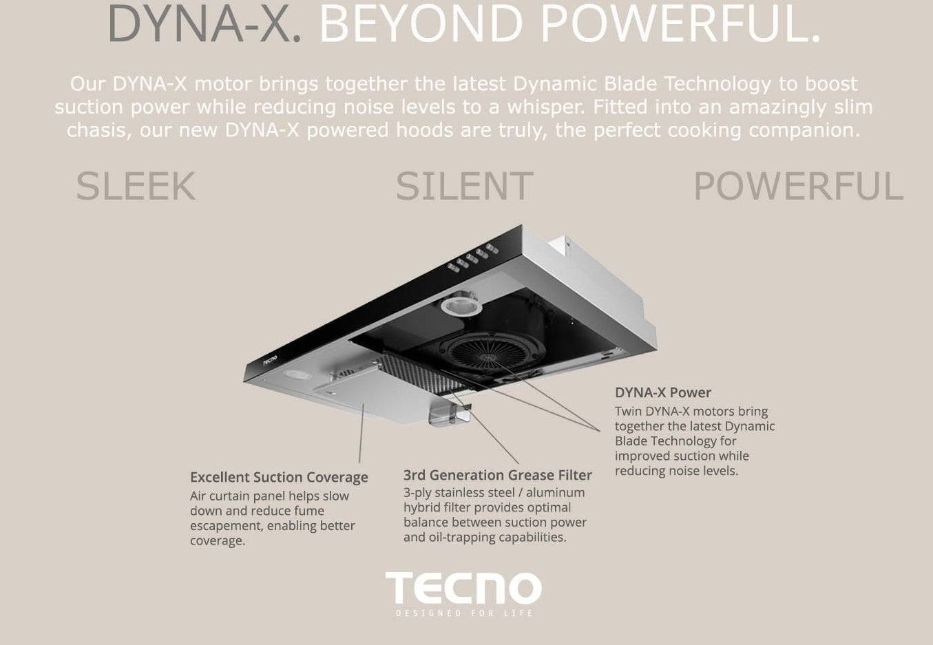 Tecno Slim Line Hood with Dyna-X Motor 90cm TCH 929DP - Black
