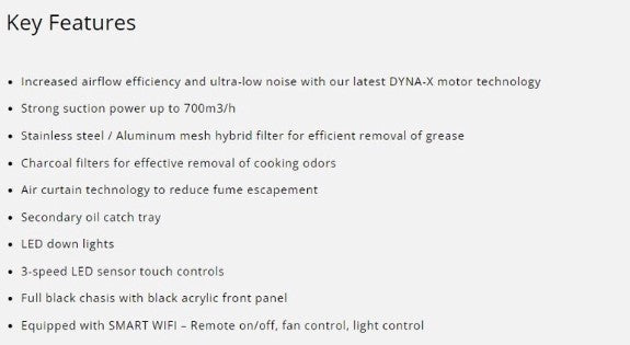 Tecno Slimline Hood with DYNA-X Motor & WI-FI 90cm TCH 959DTC - WF - BK
