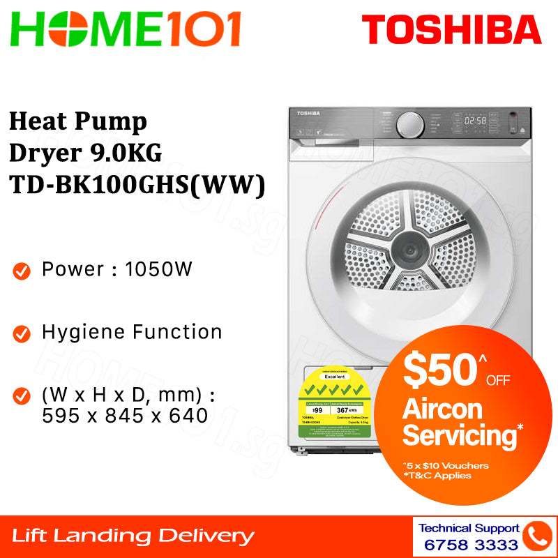 Toshiba Heat Pump Dryer 9.0KG TD-BK100GHS(SK) & TD-BK100GHS(WW)