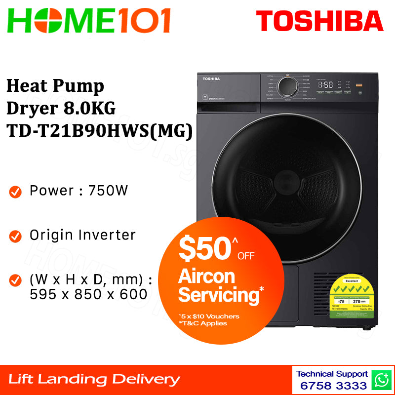 Toshiba Heat Pump Dryer 8.0KG TD-T21B90HWS(MG)
