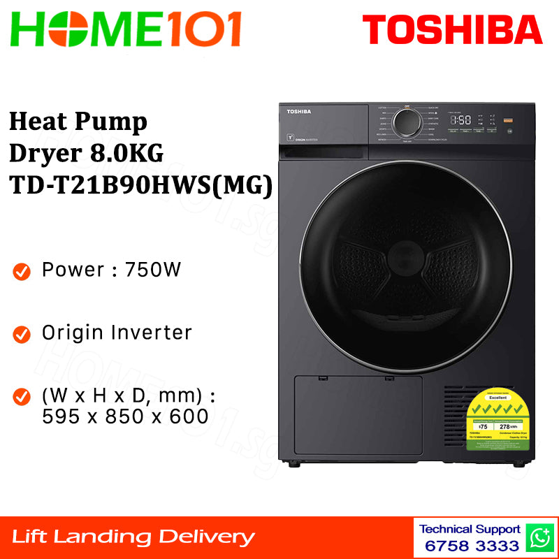 Toshiba Heat Pump Dryer 8.0KG TD-T21B90HWS(MG)