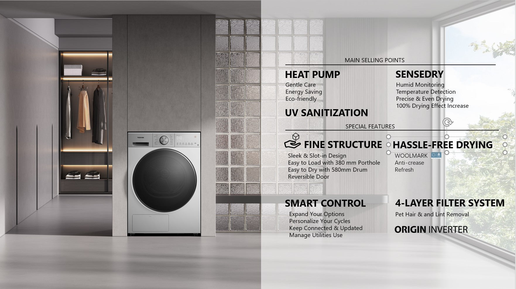 Toshiba Heat Pump Dryer 10KG TD-T33B110HWS(WS)