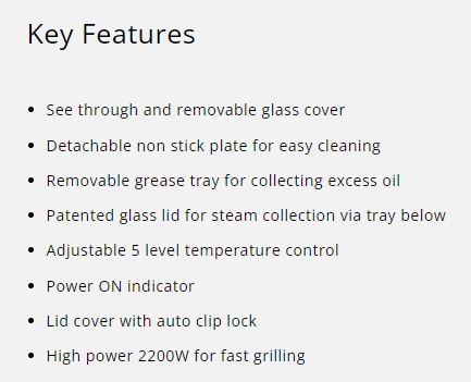 Tecno Electric Grill With Lid Cover 2200W TEG1033