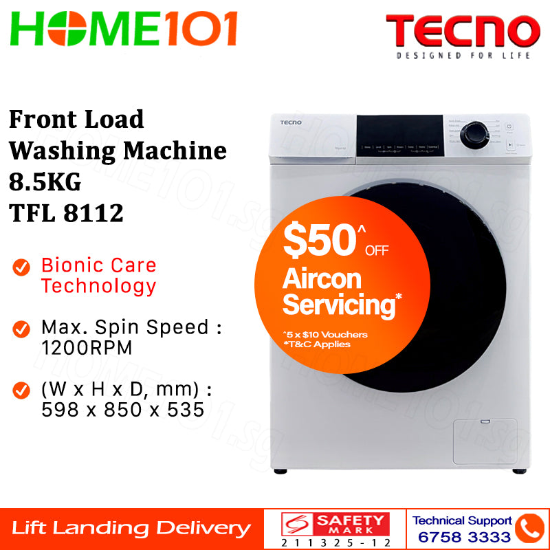 Tecno Front Load Washing Machine 8.5KG TFL 8112