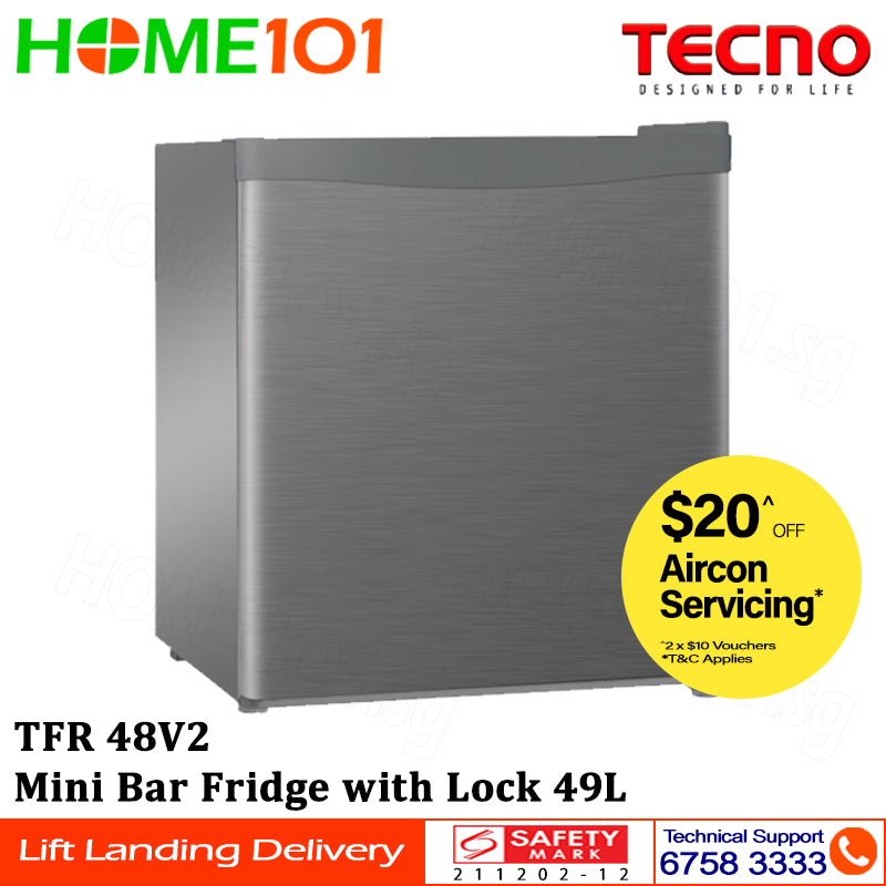 Tecno Mini Bar Fridge with Lock 49L TFR 48V2