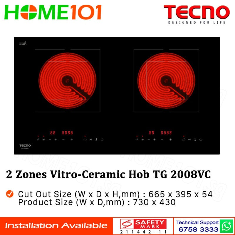 Tecno Built-In Vitro-Ceramic Hob 2 Zones TG 2008VC - FREE INSTALLATION