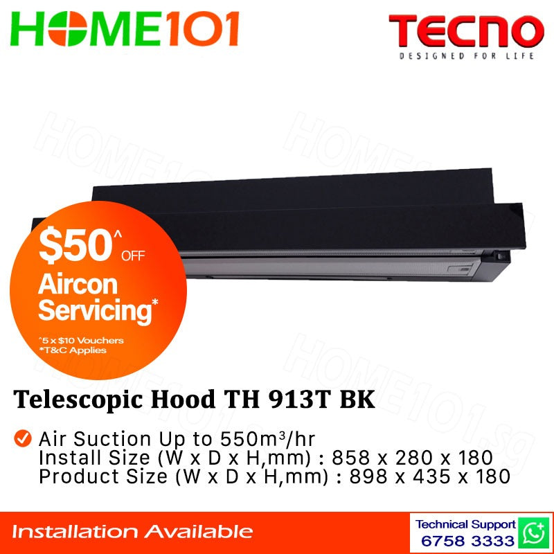 Tecno Telescopic Hoood 90cm TH 913T - Black