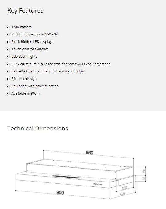 Tecno Slim Line Hood 90cm TH 969TCL