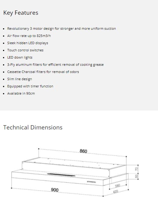 Tecno Slim Line Hood 90cm TH 989-TC3