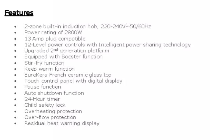 Tecno Built-In Induction 2 Zones Hob TIH 2882 - FREE INSTALLATION
