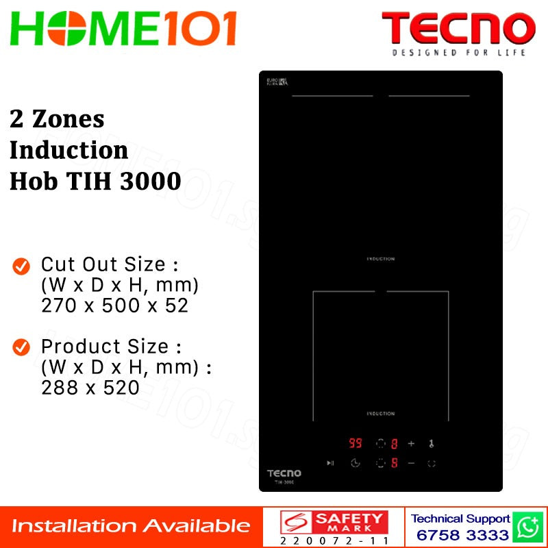Tecno Built-In Induction 2 Zones Hob TIH 3000 - FREE INSTALLATION