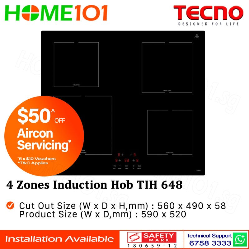 Tecno Induction Hob 4 Zones TIH 648 - FREE INSTALLATION