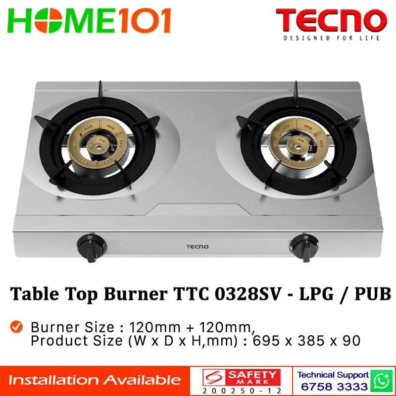 Tecno Double Burner Table Top Gas Cooker TTC-0328SV