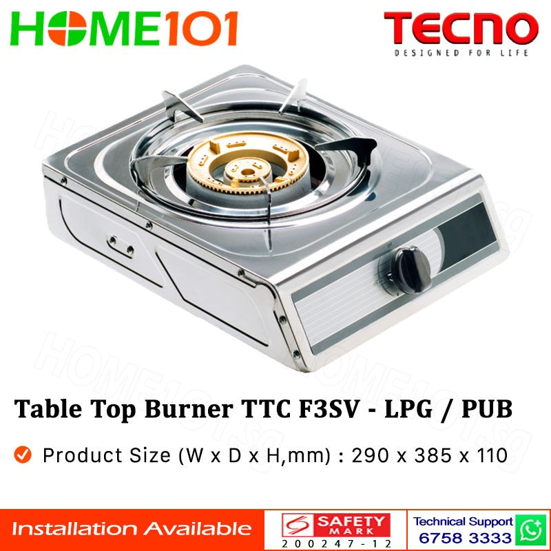 Tecno Single Burner Stainless Steel Table Cooker TTC-F3SV LPG/PUB