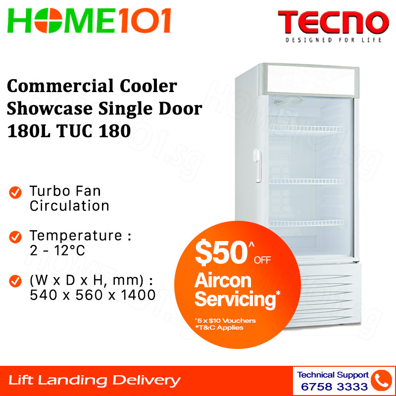 Tecno Commercial Cooler Showcase Single Door 180L TUC 180