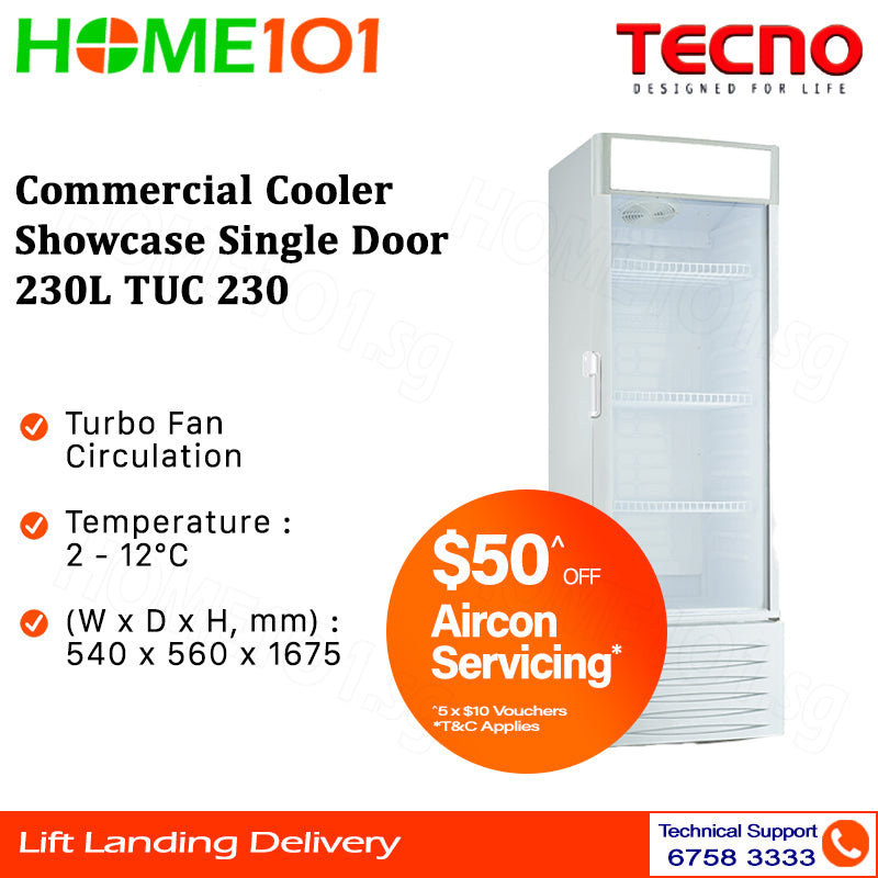 Tecno Commercial Cooler Showcase Single Door 230L TUC 230