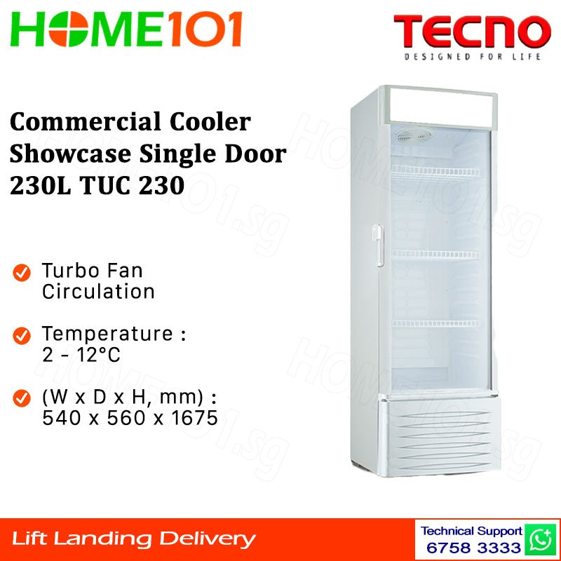 Tecno Commercial Cooler Showcase Single Door 230L TUC 230